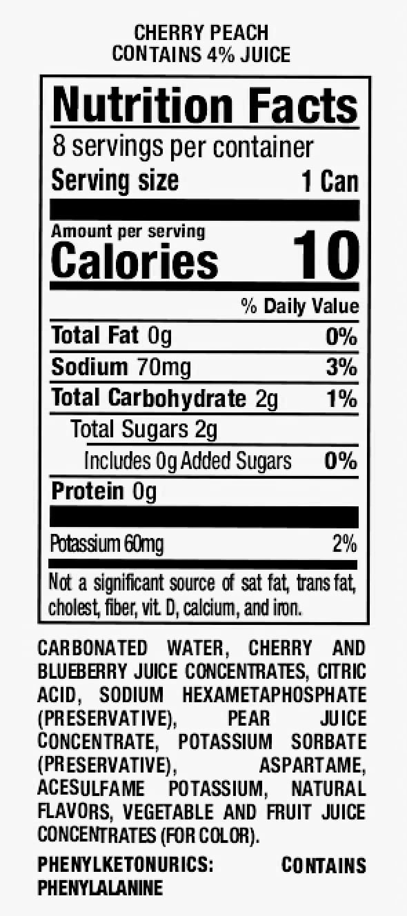 Cherry Peach Nutrition Facts Panel